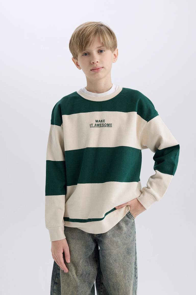 Boy Oversize Fit Striped Thick Sweatshirt