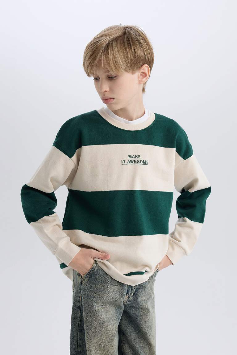 Boy Oversize Fit Striped Thick Sweatshirt