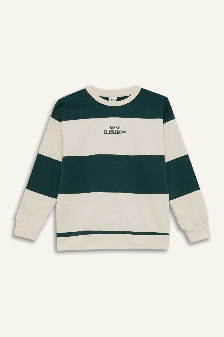 Boy Oversize Fit Striped Thick Sweatshirt