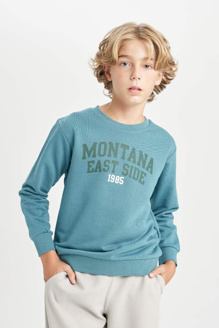 Boy Regular Fit Crew Neck Text Printed Sweatshirt