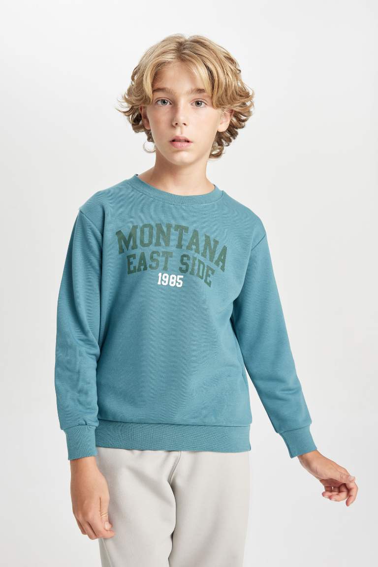 Boy Regular Fit Crew Neck Text Printed Sweatshirt