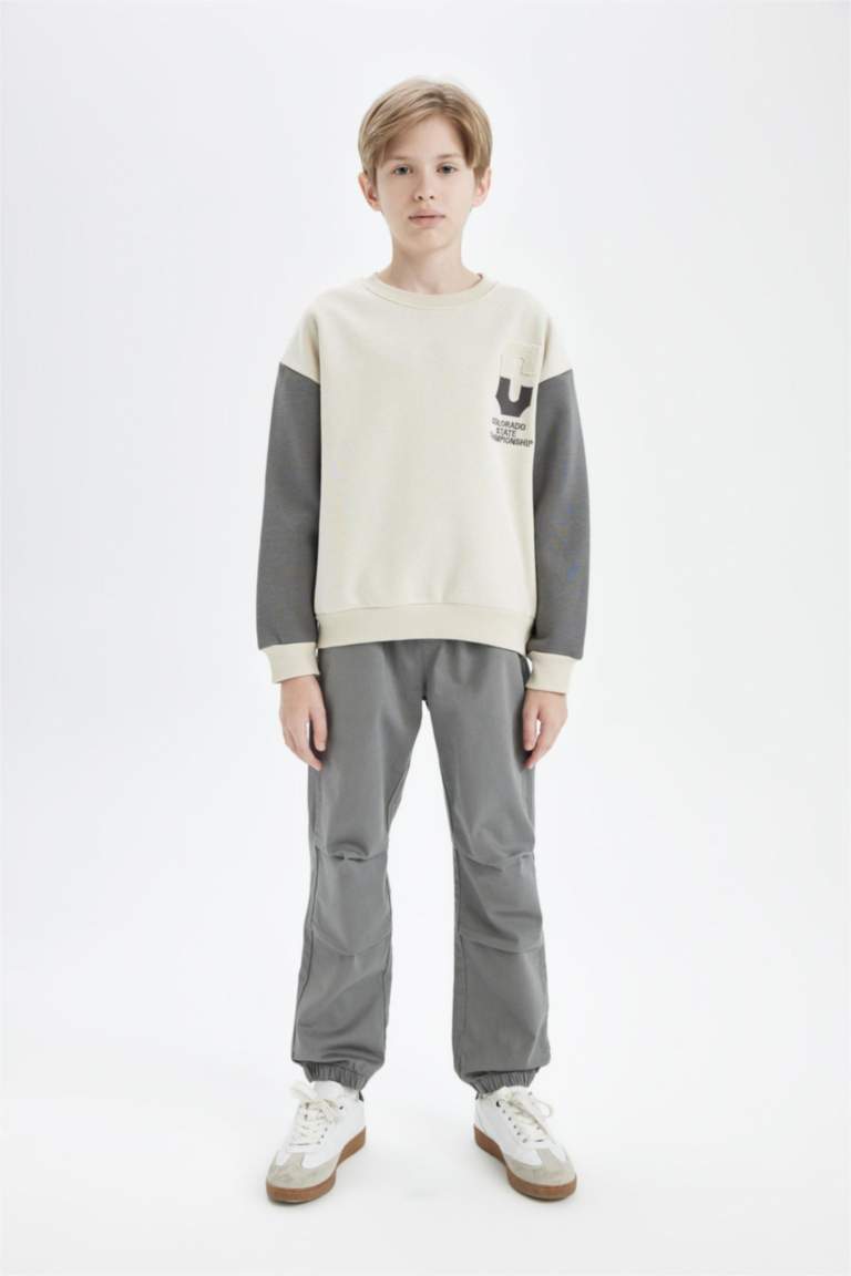 Erkek Çocuk Oversize Geniş Kalıp Bisiklet Yaka Sırt Baskılı Sweatshirt