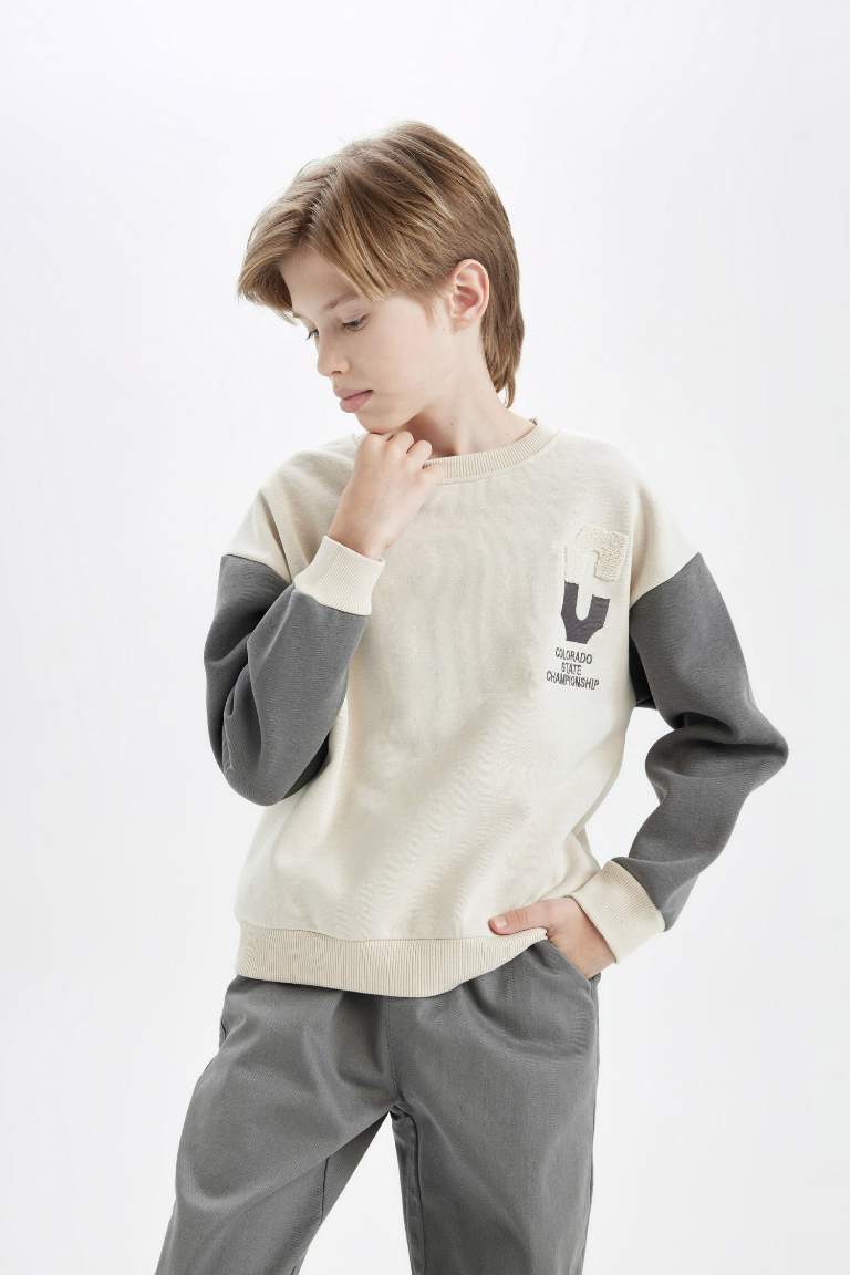 Erkek Çocuk Oversize Geniş Kalıp Bisiklet Yaka Sırt Baskılı Sweatshirt