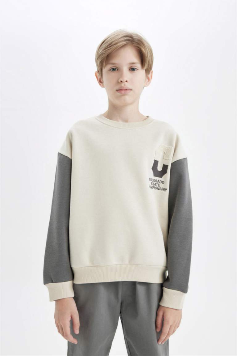 Erkek Çocuk Oversize Geniş Kalıp Bisiklet Yaka Sırt Baskılı Sweatshirt