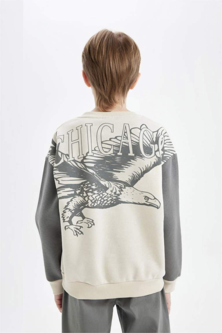 Erkek Çocuk Oversize Geniş Kalıp Bisiklet Yaka Sırt Baskılı Sweatshirt