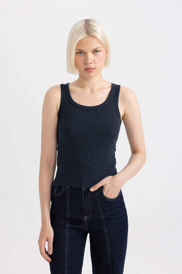 Slim Fit Dar Kesim U Yaka Ribana Atlet