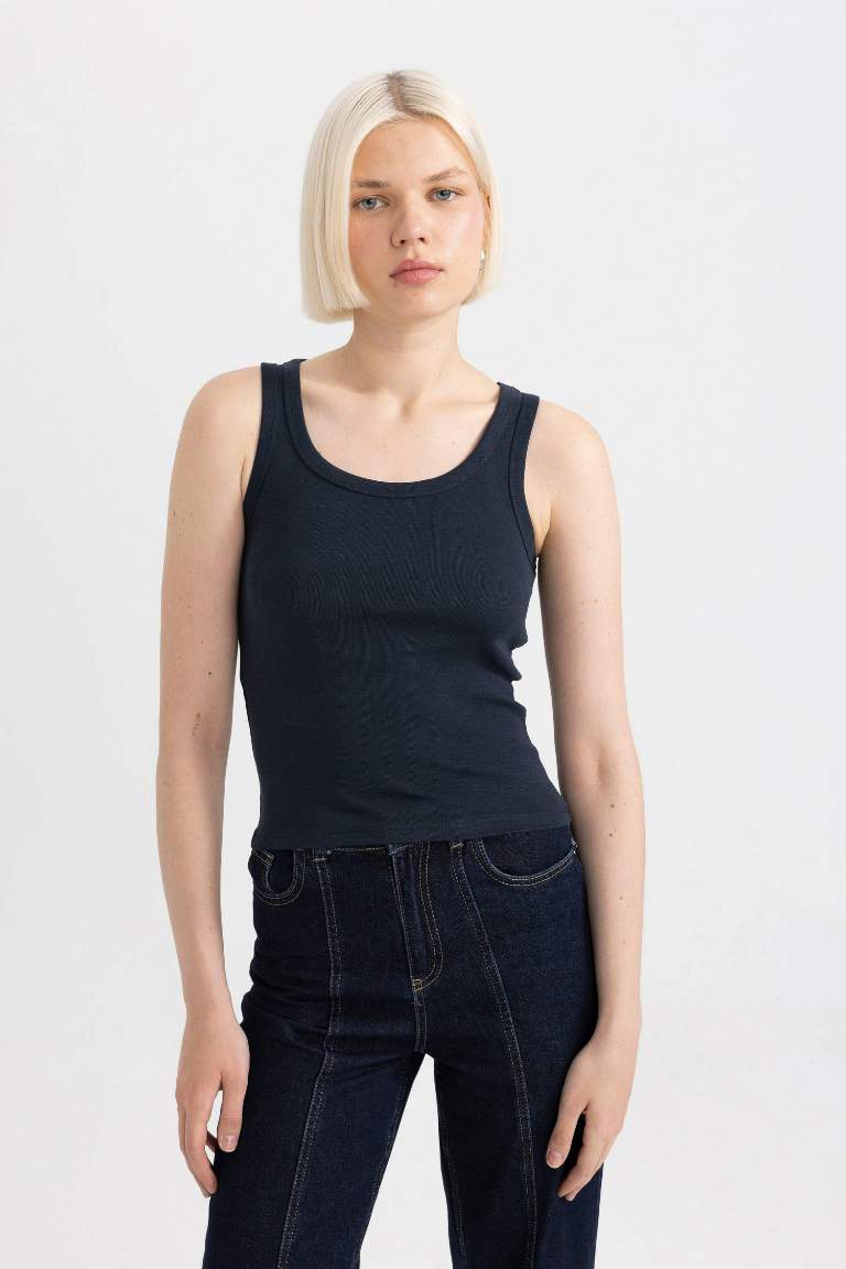 Slim Fit Dar Kesim U Yaka Ribana Atlet