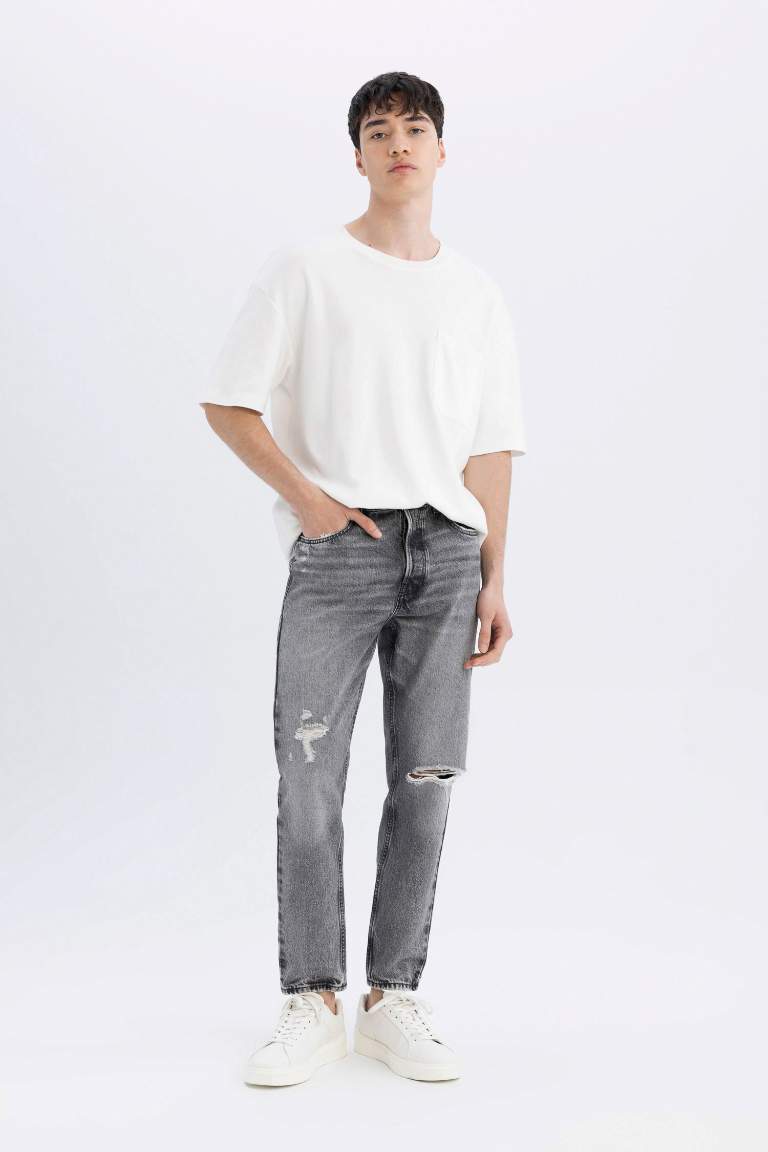 Pantalon Jean Slim Taille Haute Style des Années 90 avec détails déchirés