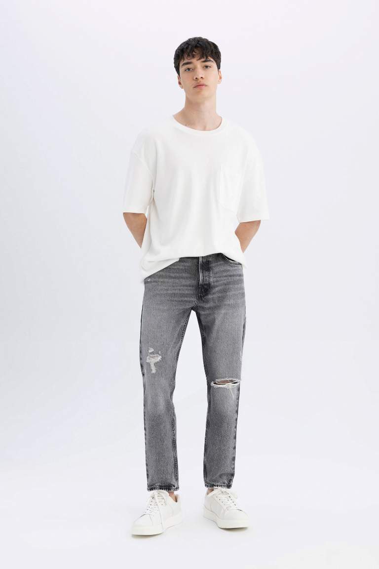 Pantalon Jean Slim Taille Haute Style des Années 90 avec détails déchirés