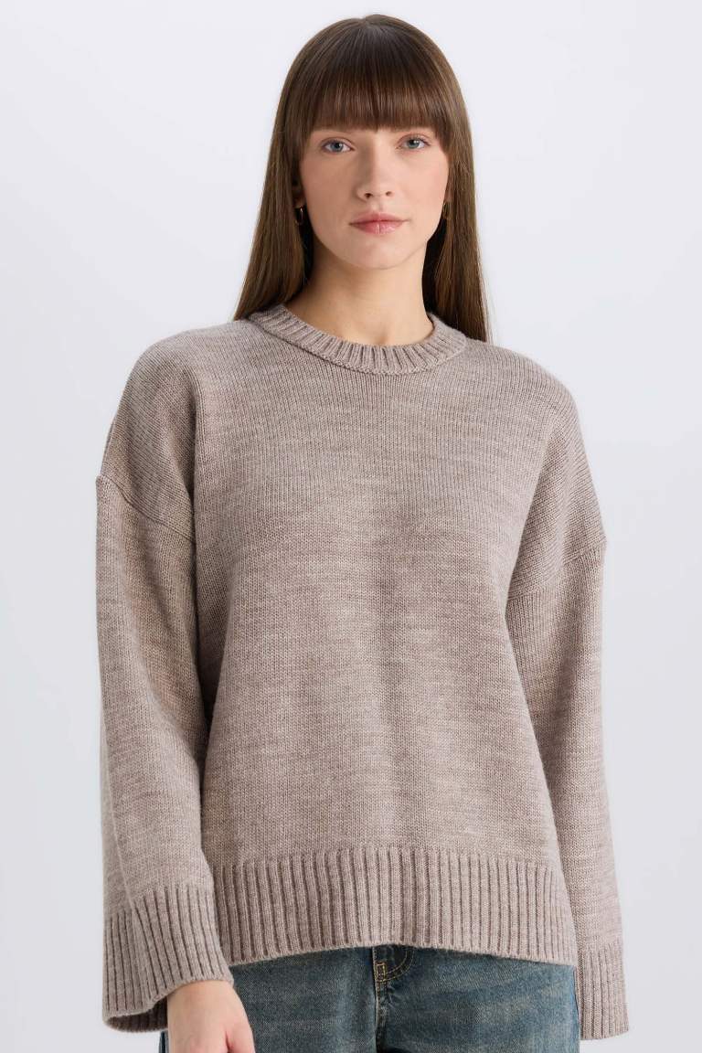 Oversize Fit Crew Neck Basic Knitted Pullover