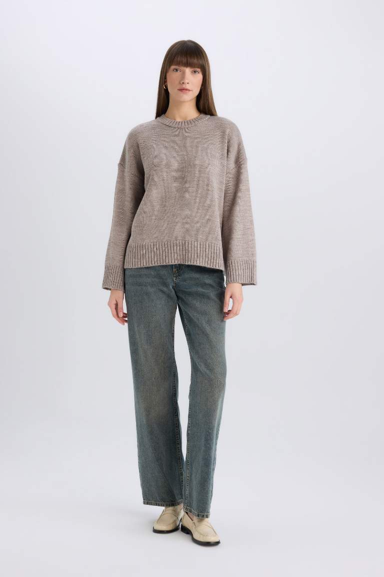 Oversize Fit Crew Neck Basic Knitted Pullover