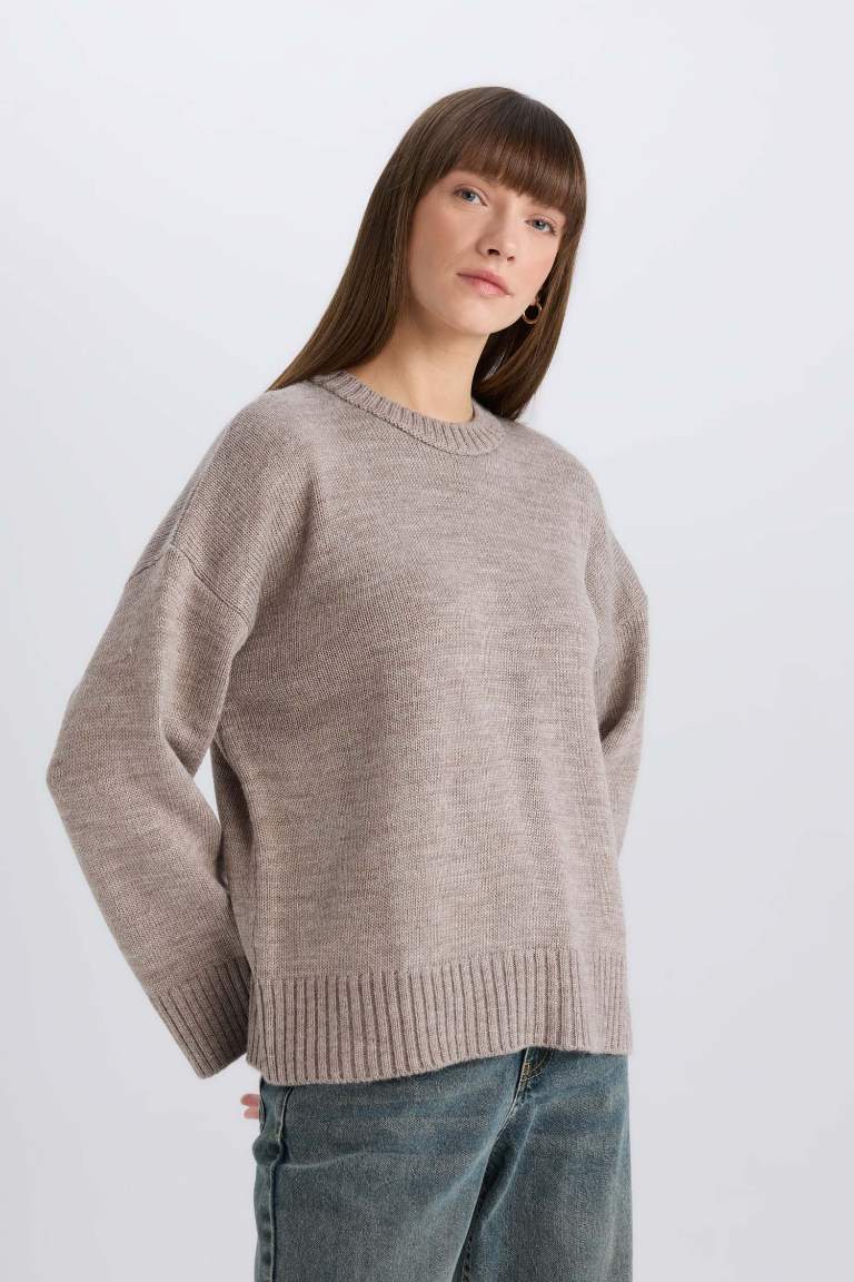 Oversize Fit Crew Neck Basic Knitted Pullover