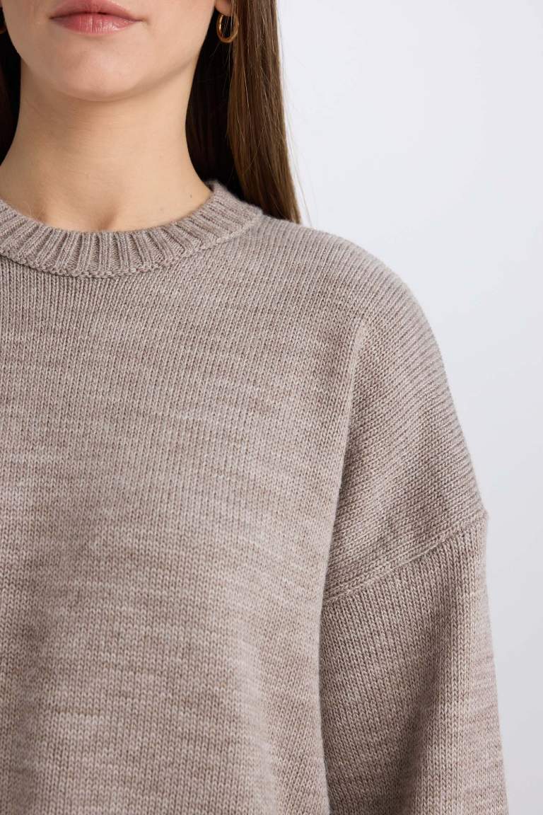 Oversize Fit Crew Neck Basic Knitted Pullover