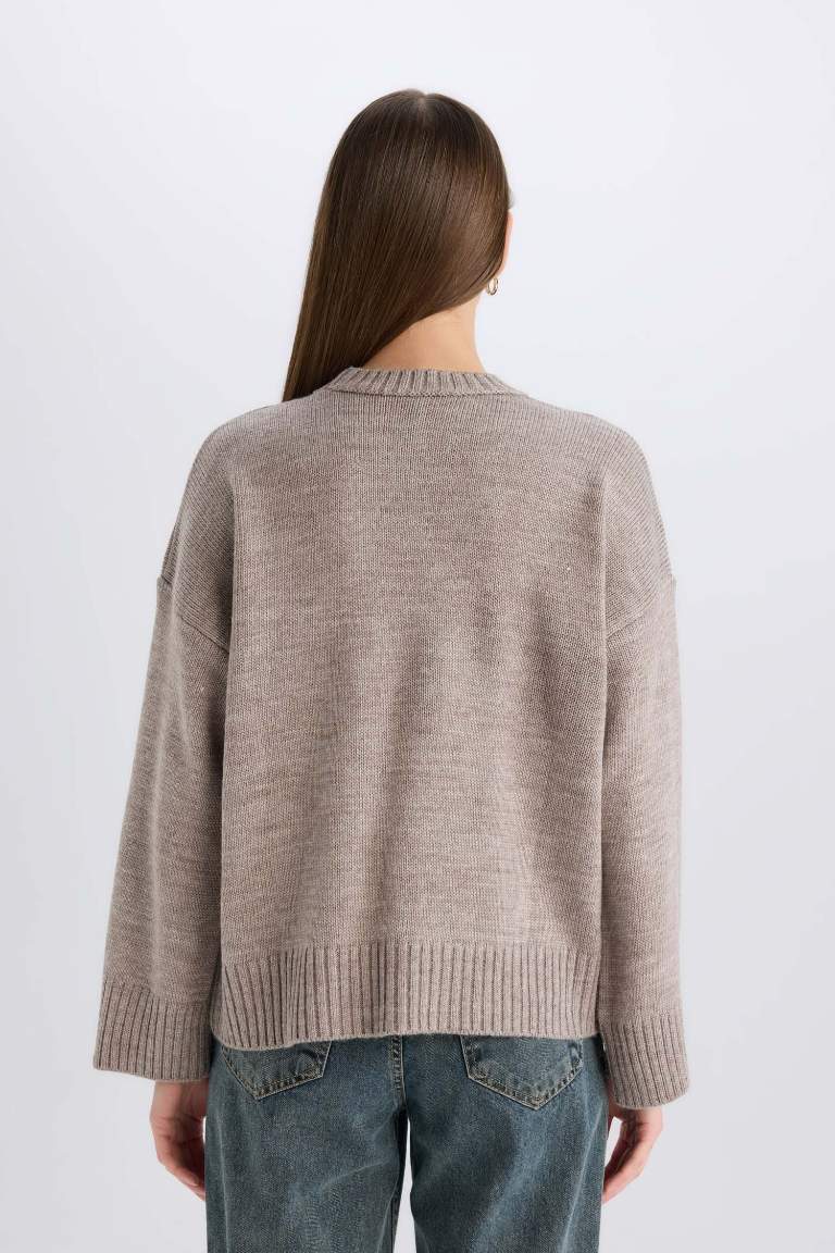 Oversize Fit Crew Neck Basic Knitted Pullover