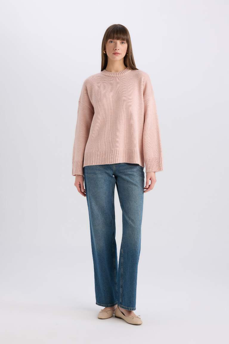 Oversize Fit Crew Neck Basic Knitwear Pullover