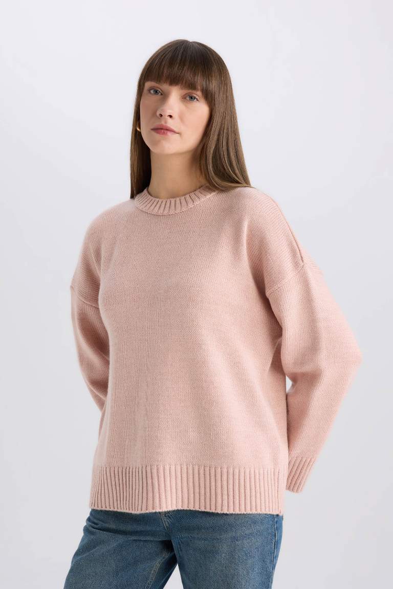 Oversize Fit Crew Neck Basic Knitwear Pullover