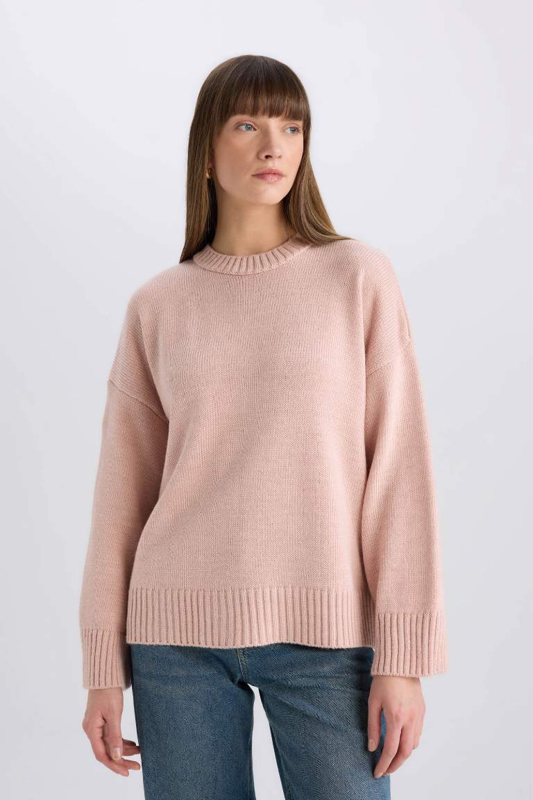 Oversize Fit Crew Neck Basic Knitwear Pullover