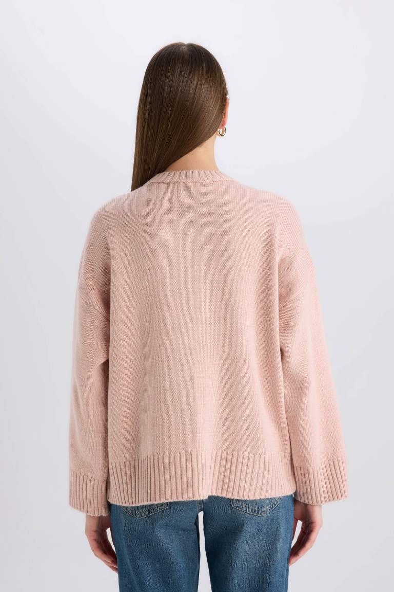 Oversize Fit Crew Neck Basic Knitwear Pullover