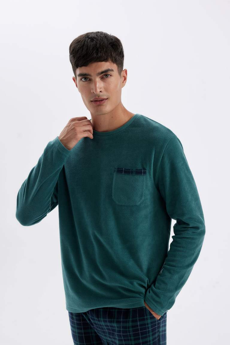 Regular Fit Polar Pijama Takımı Uzun Kollu Üst Desenli Uzun Alt