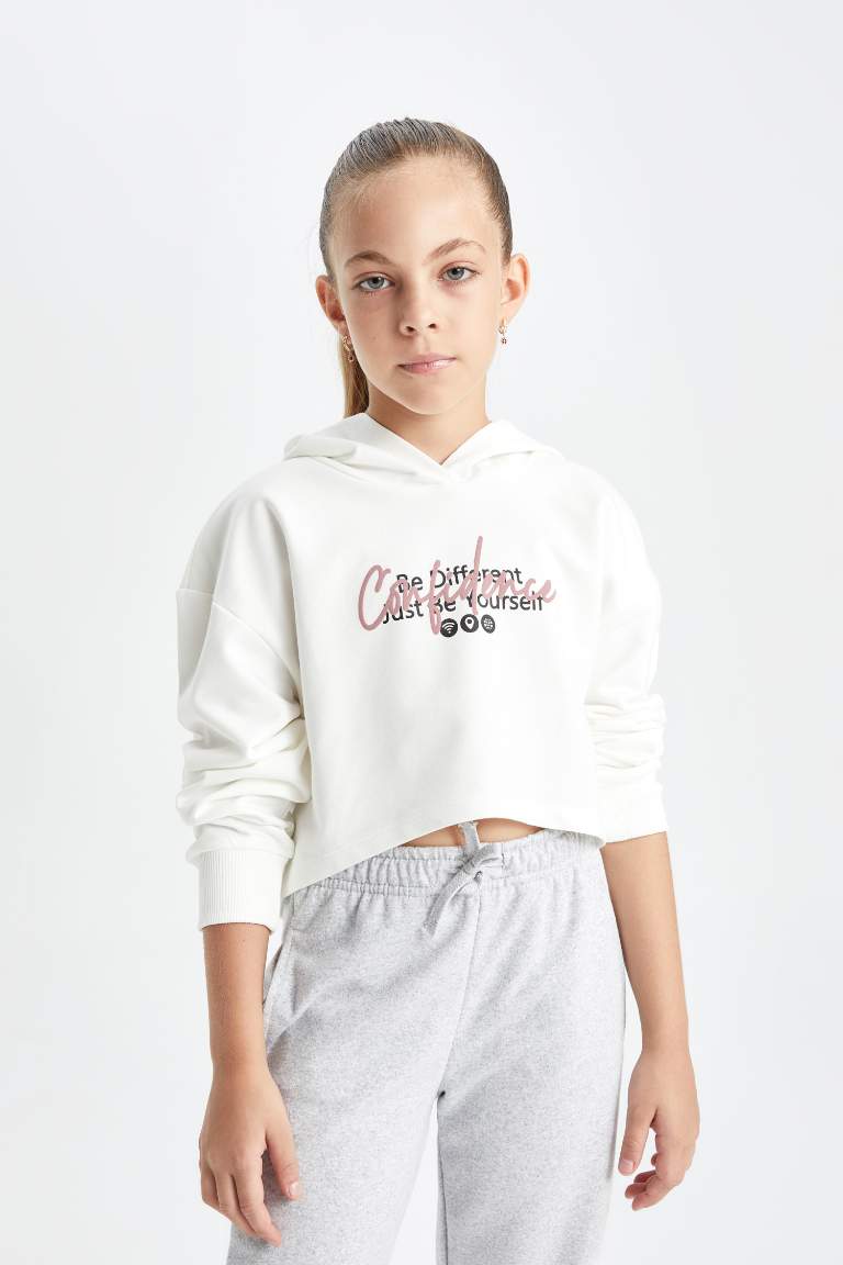 Girl Oversize Fit Hooded Printed Sweatshirt