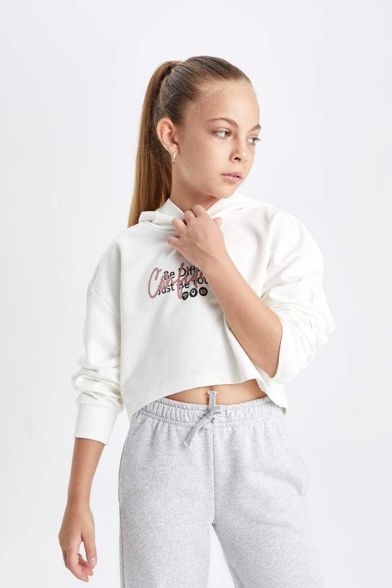 Girl Oversize Fit Hooded Printed Sweatshirt