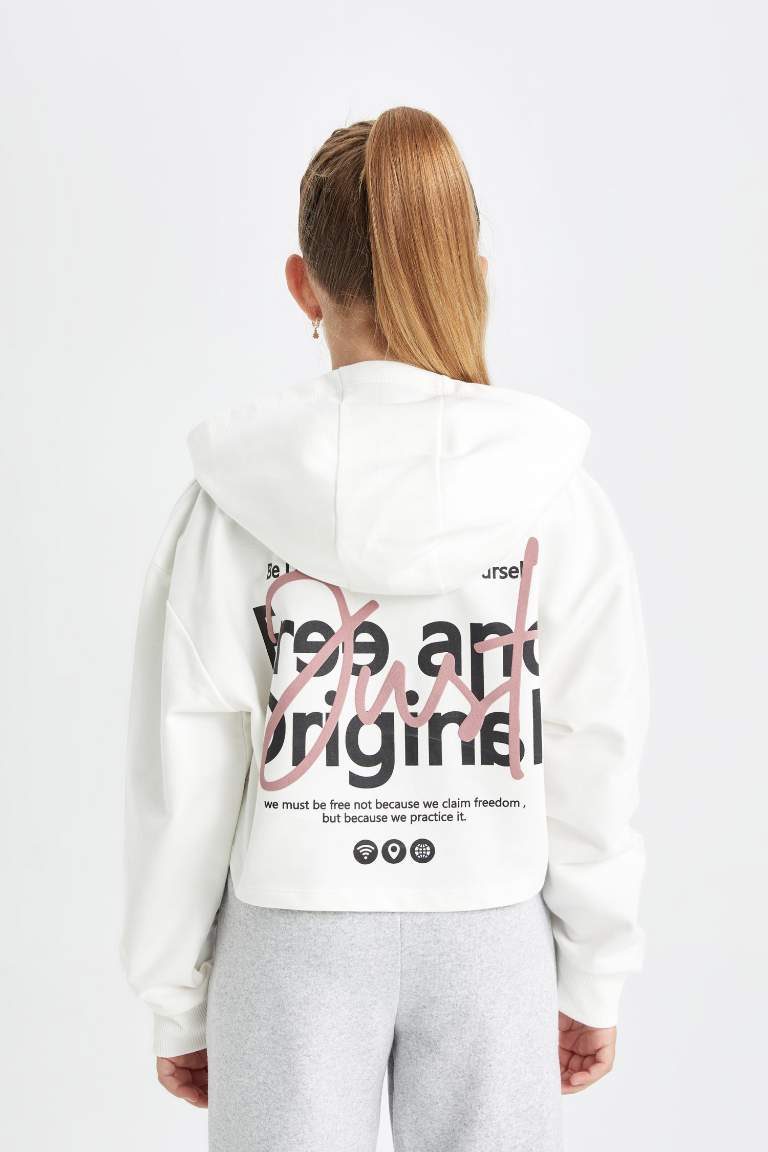 Girl Oversize Fit Hooded Printed Sweatshirt