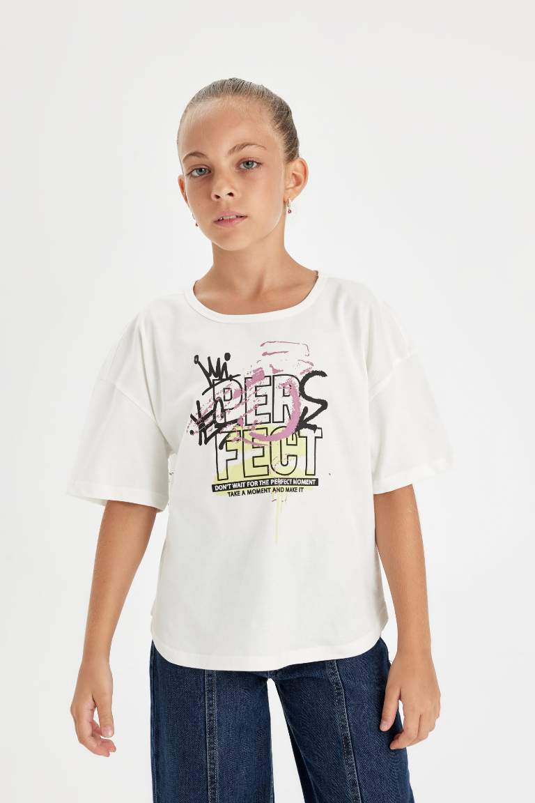 Girl Oversize Fit Crew Neck Back Printed T-Shirt