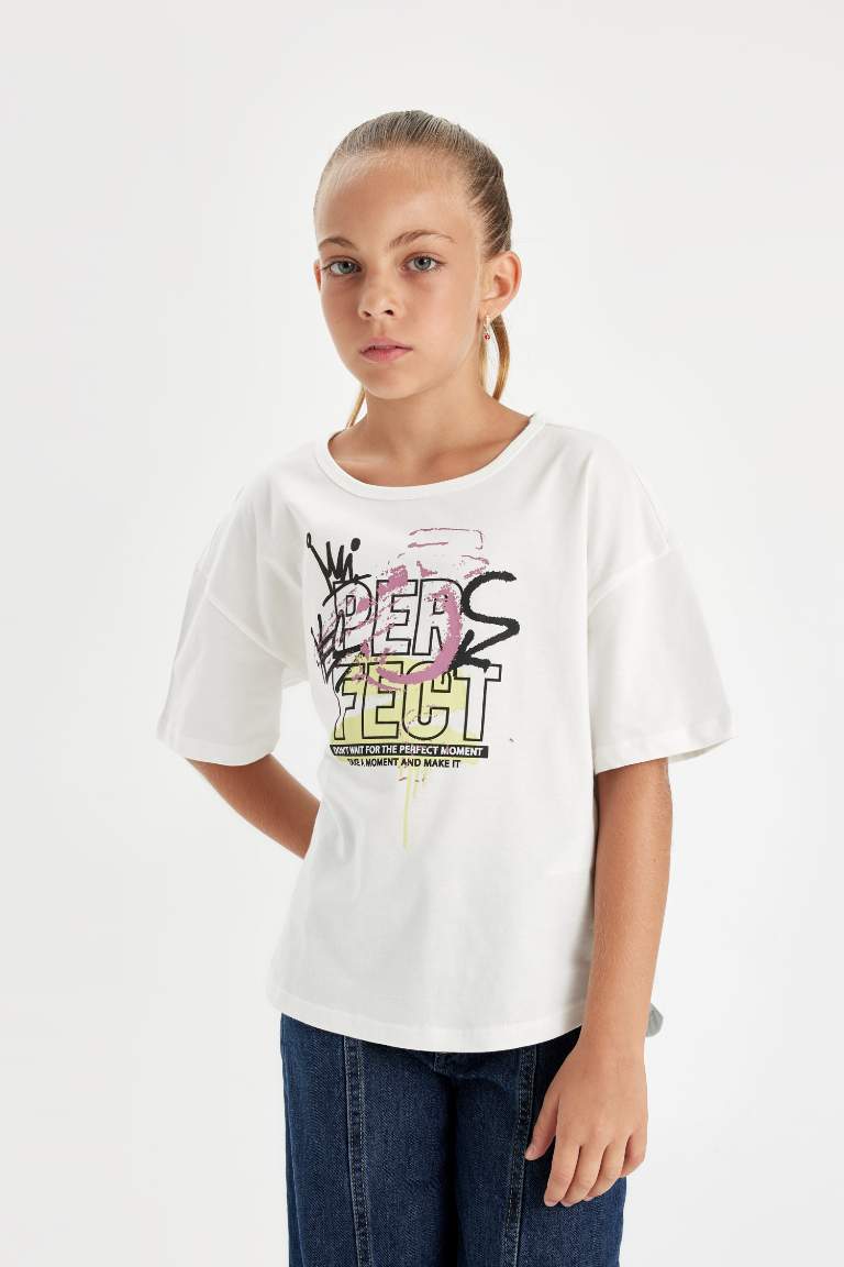 Girl Oversize Fit Crew Neck Back Printed T-Shirt