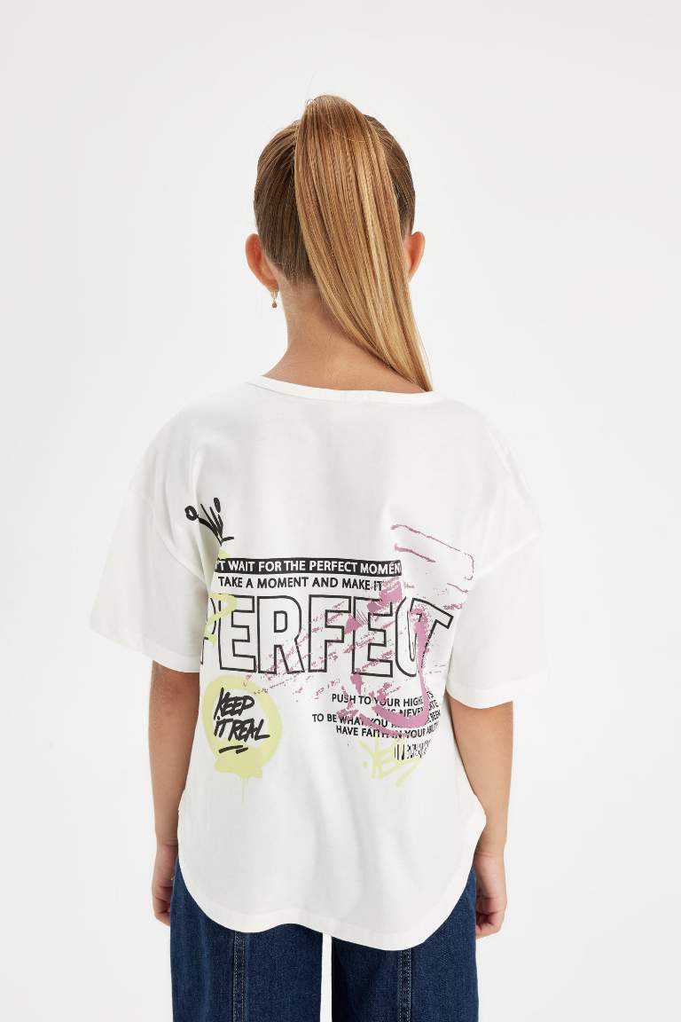 Girl Oversize Fit Crew Neck Back Printed T-Shirt