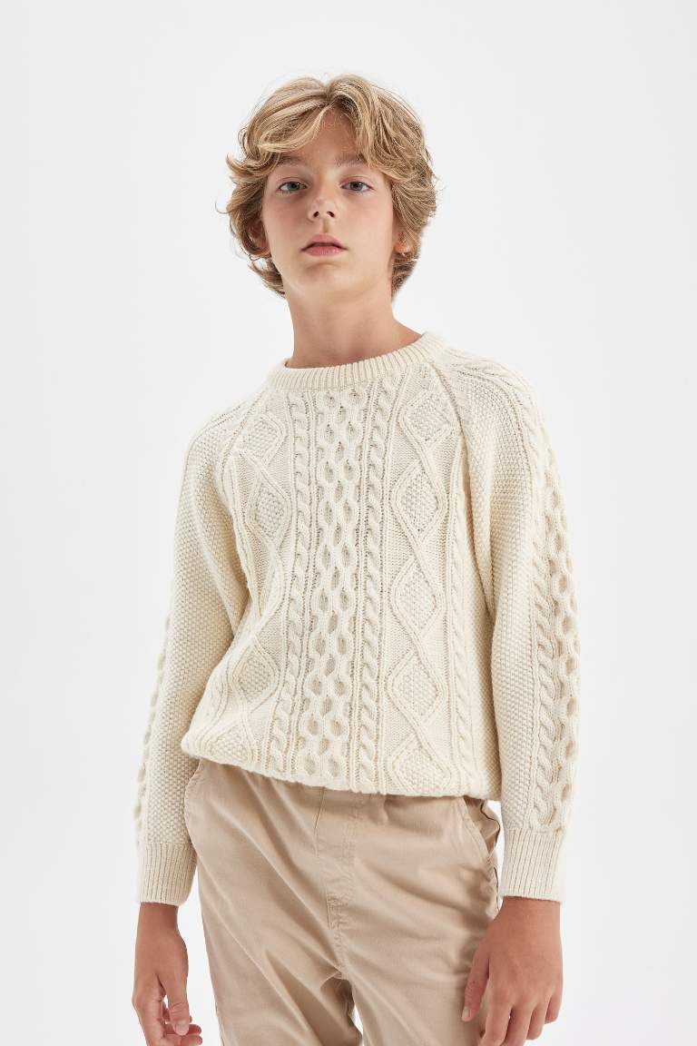 Boy Crew Neck Patterned Knitted Pullover