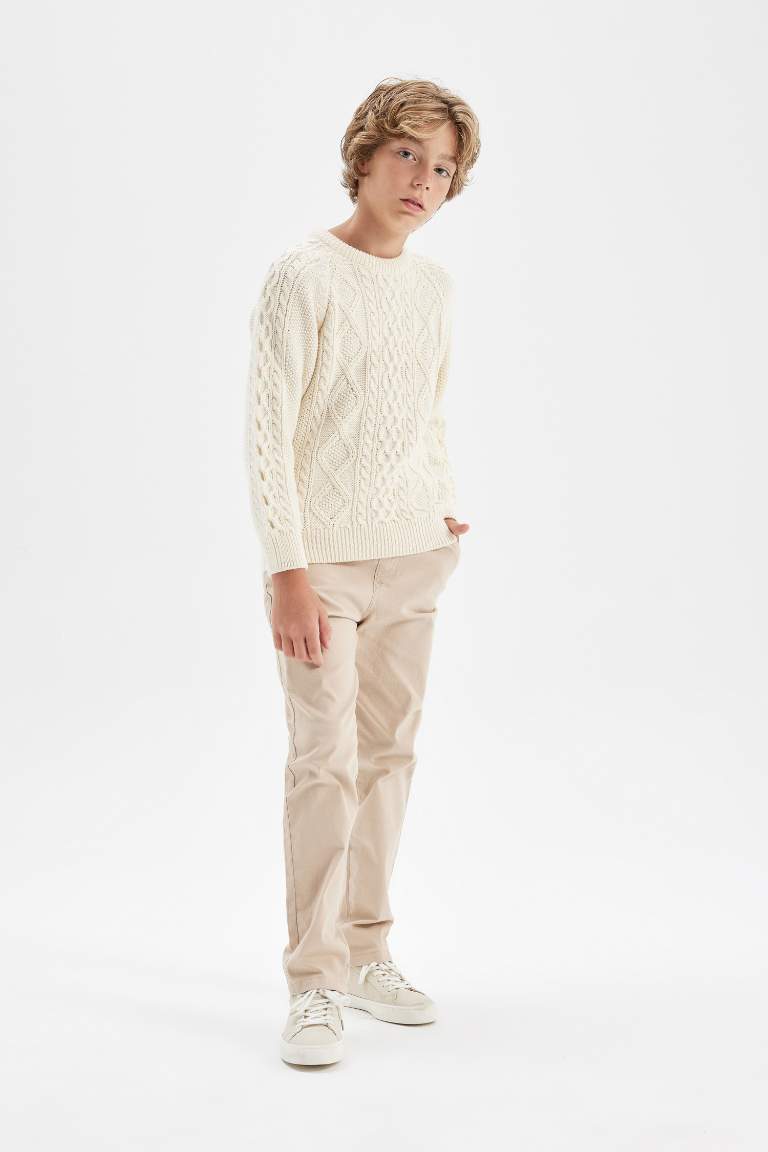 Boy Crew Neck Patterned Knitted Pullover