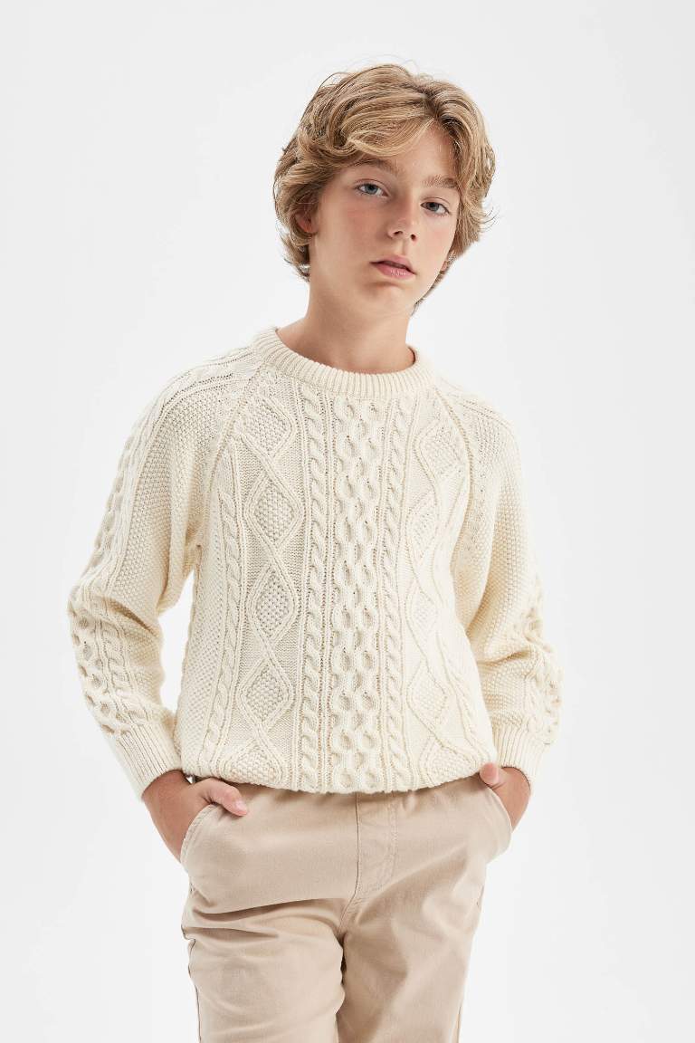 Boy Crew Neck Patterned Knitted Pullover