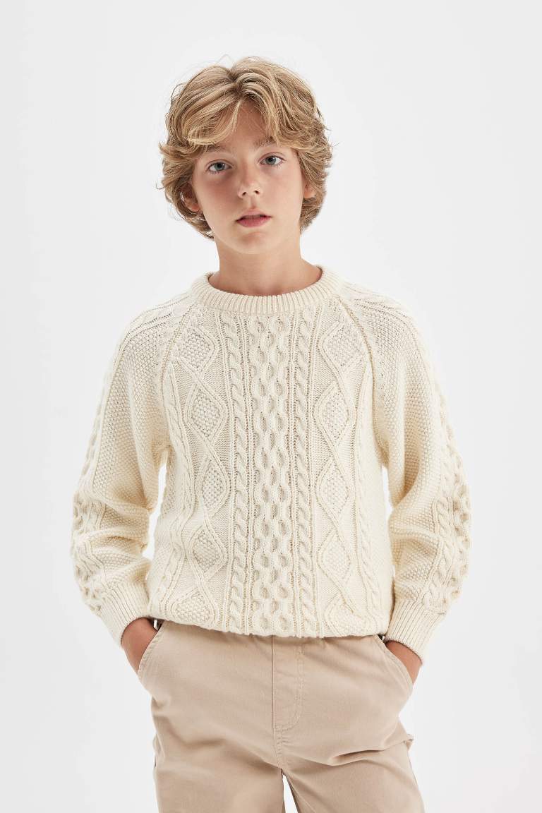 Boy Crew Neck Patterned Knitted Pullover