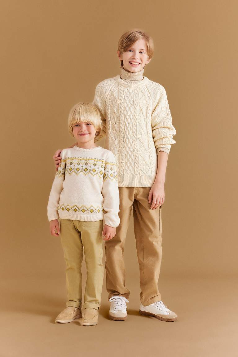 Boy Crew Neck Patterned Knitted Pullover