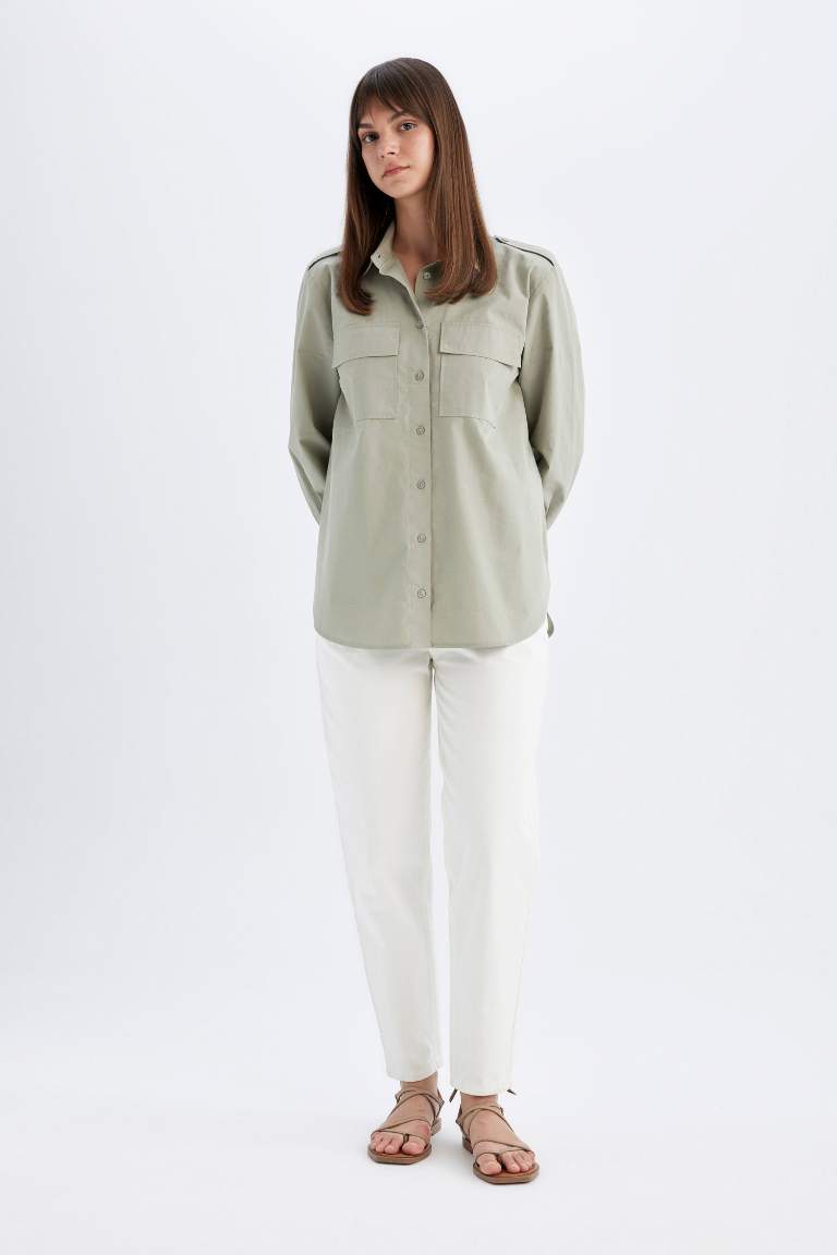 Relax Fit Shirt Collar Poplin Long Sleeve Tunic