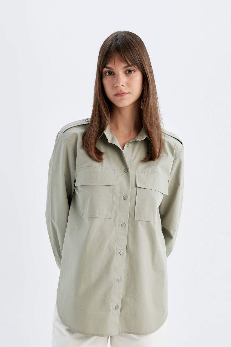 Relax Fit Shirt Collar Poplin Long Sleeve Tunic