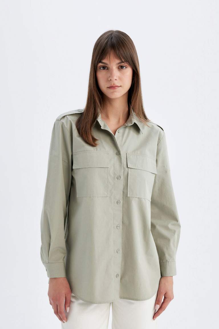 Relax Fit Shirt Collar Poplin Long Sleeve Tunic