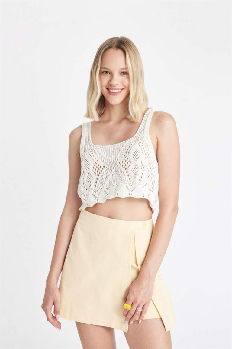 Jupe Short en Lin mélangé coupe régulière à Taille Haute