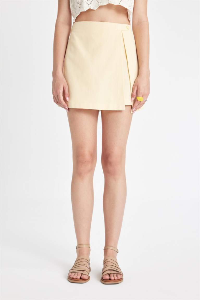 Jupe Short en Lin mélangé coupe régulière à Taille Haute