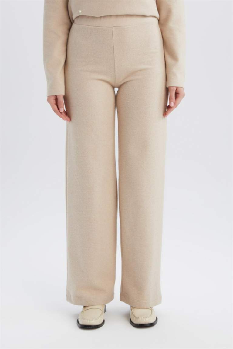 Triko Pantolon Wide Leg Geniş Bol Paça Selanik Kumaş Basic Düz
