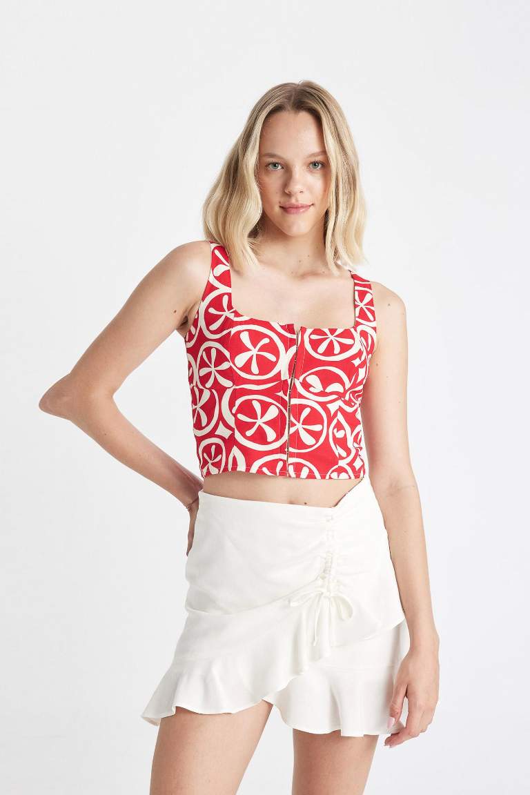 Square Collar Printed Sleeveless Blouse