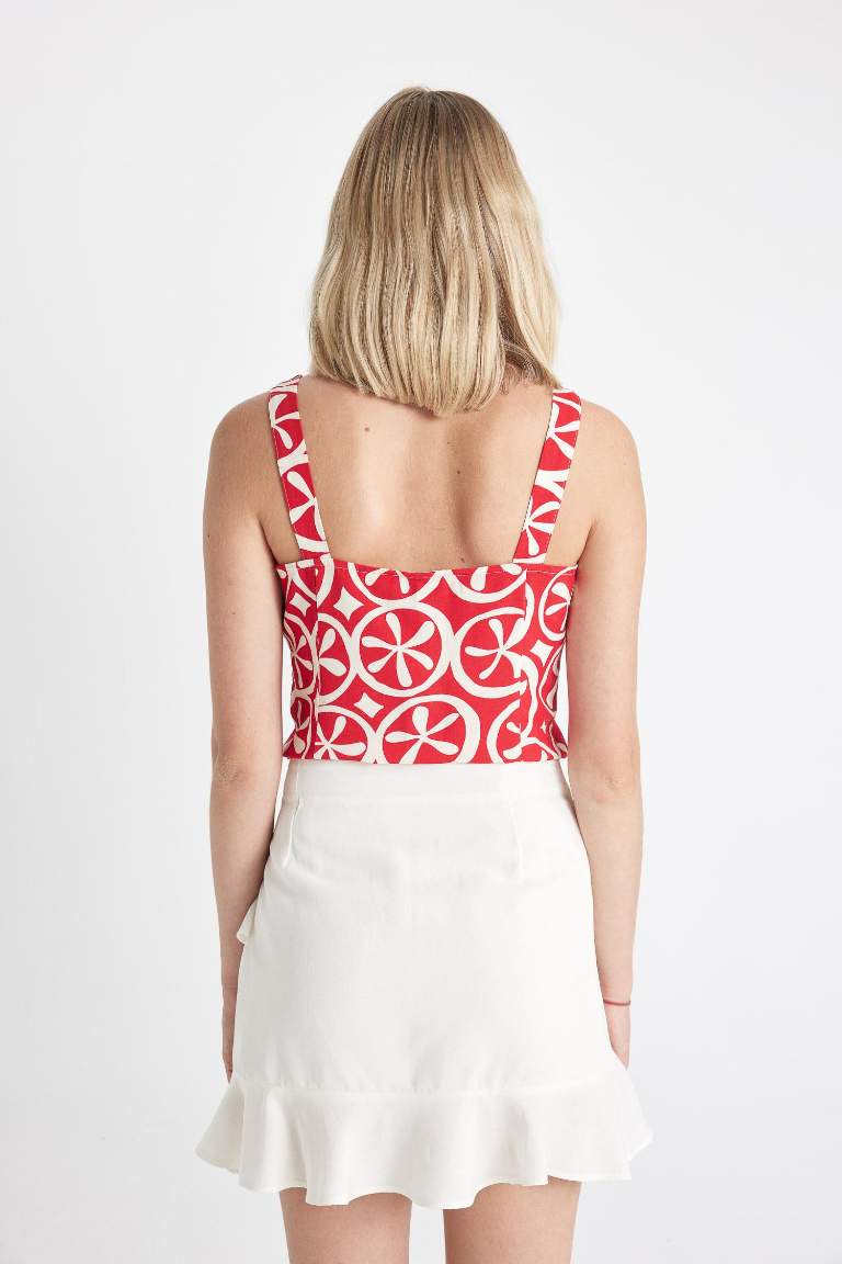 Square Collar Printed Sleeveless Blouse