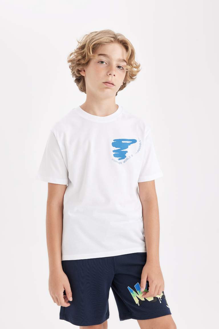 Boy Crew Neck Back Printed Short Sleeve T-Shirt