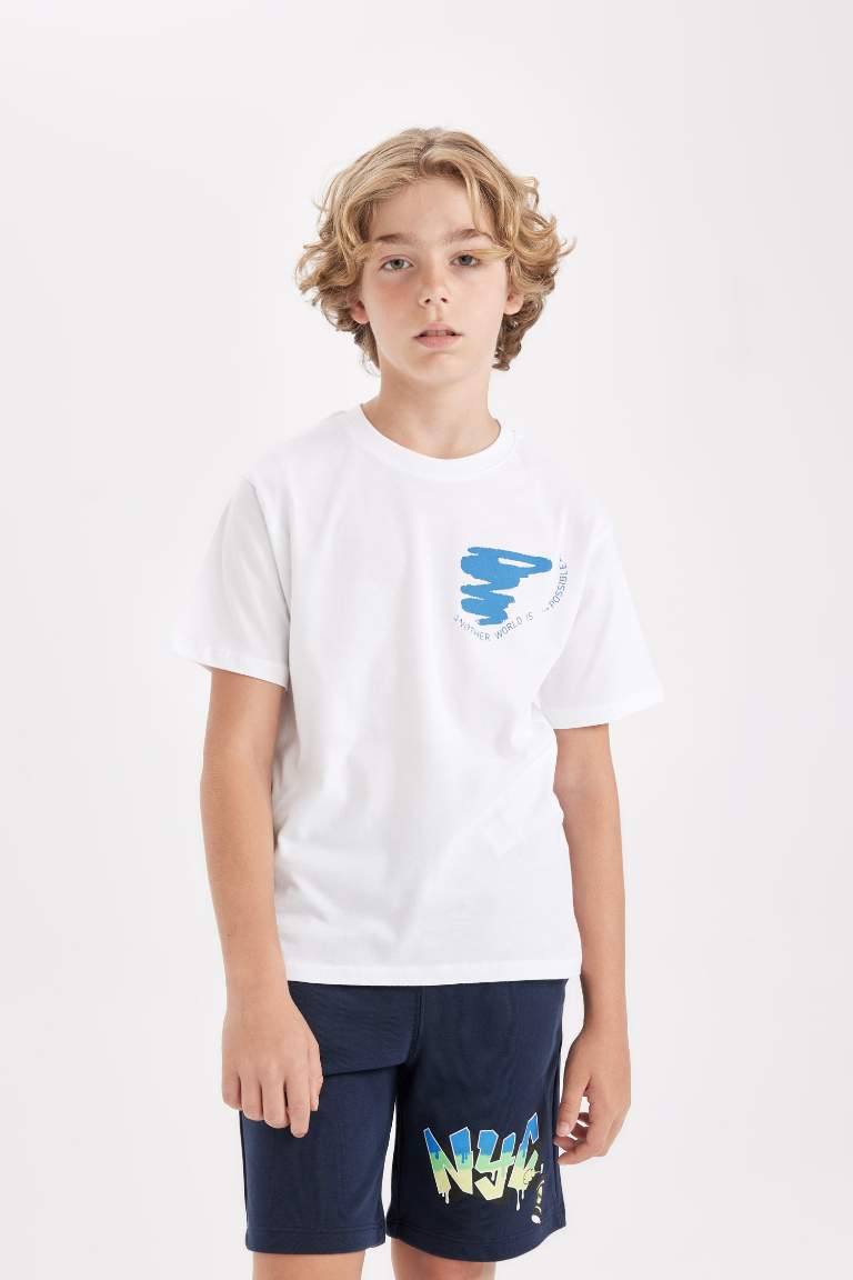 Boy Crew Neck Back Printed Short Sleeve T-Shirt