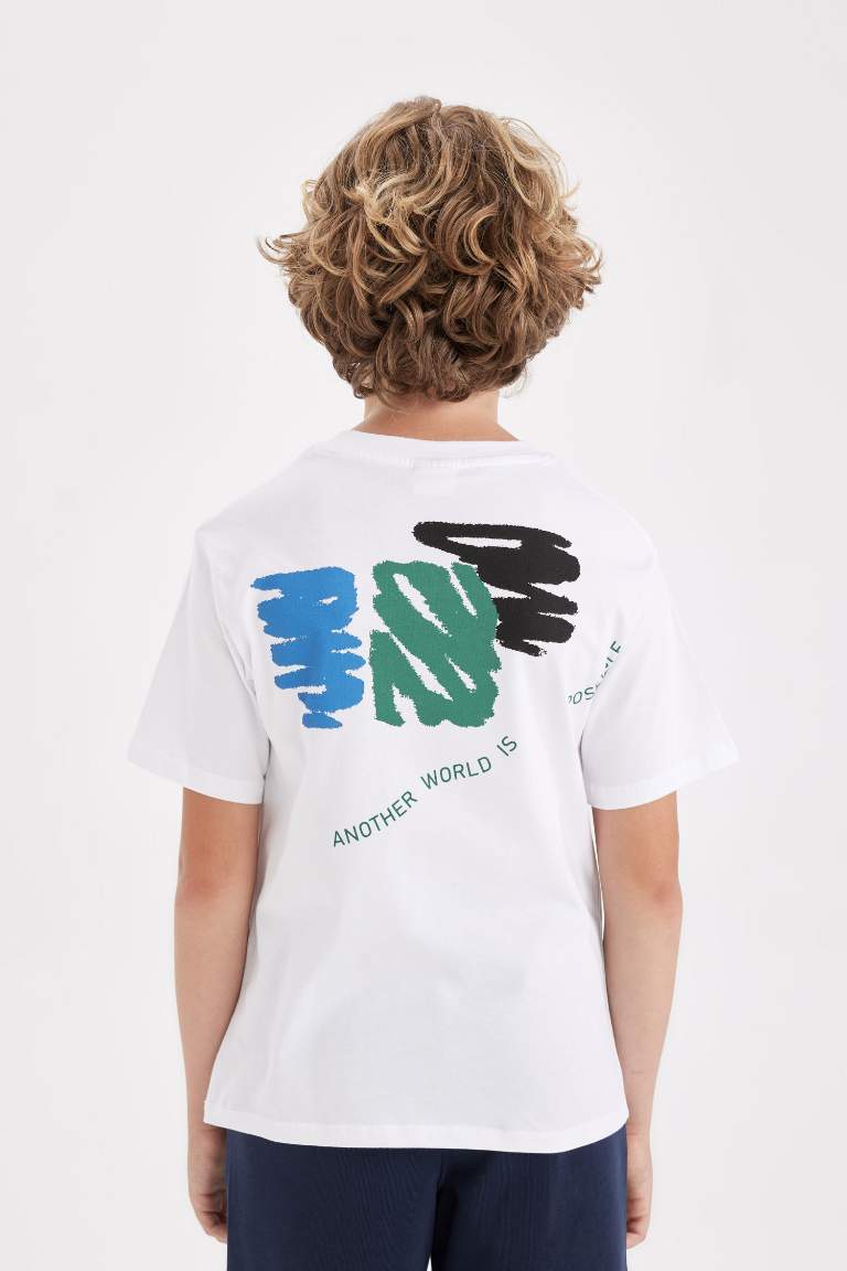 Boy Crew Neck Back Printed Short Sleeve T-Shirt