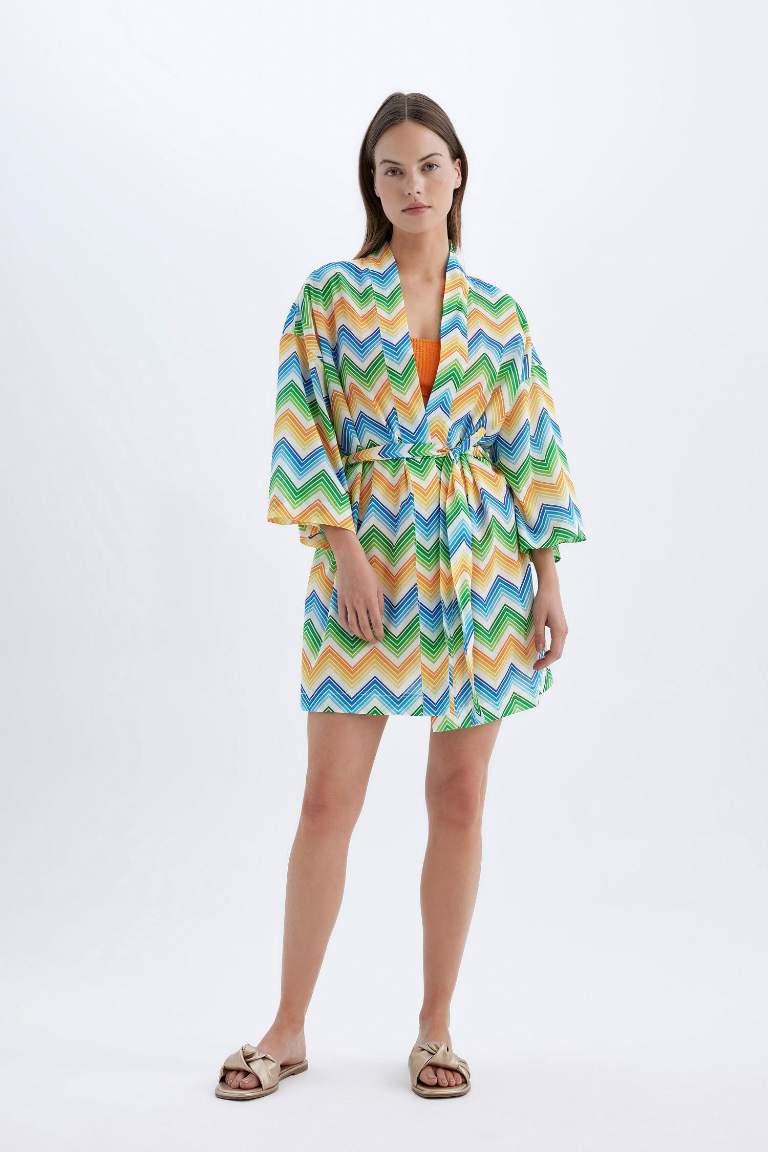 Desenli Pamuklu Kimono-Fall in Love
