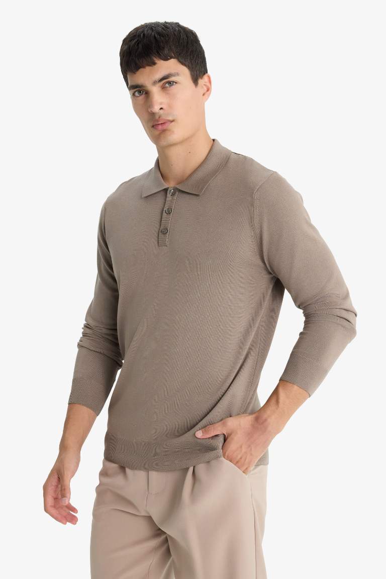 Standart Fit Polo Yaka Premium Düğmeli Triko Kazak