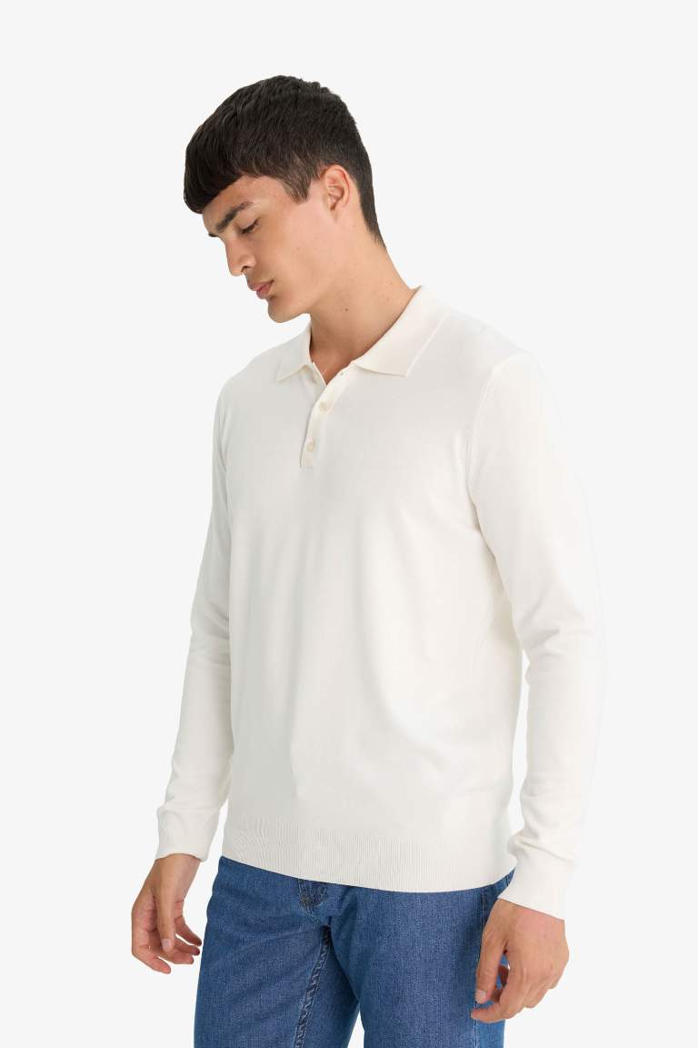 Standart Fit Polo Yaka Premium Düğmeli Triko Kazak