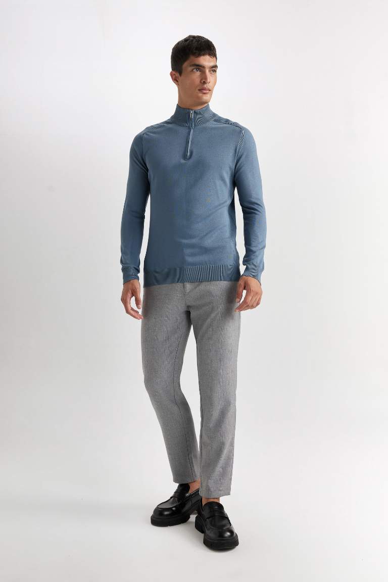 Standard Fit Half Neck Half Zipper Knitwear Pullover