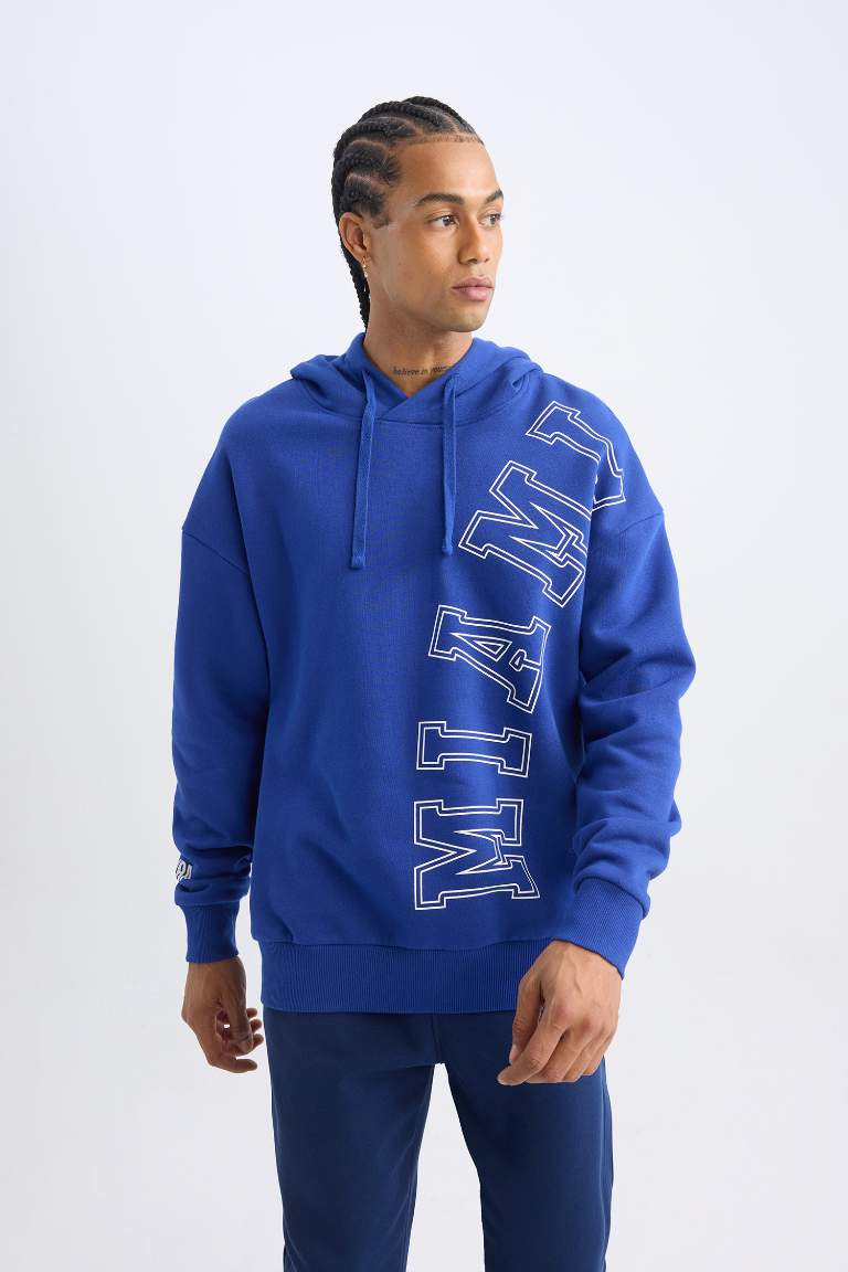 DeFactoFit NBA Miami Heat Oversize Geniş Kalıp Kapüşonlu Kalın Sweatshirt
